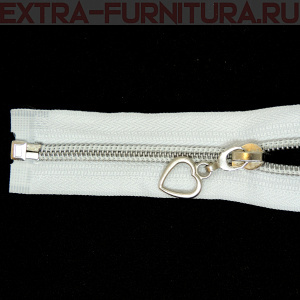 Молния спираль декор Т5 70см цв.белый/серебро (сердце)