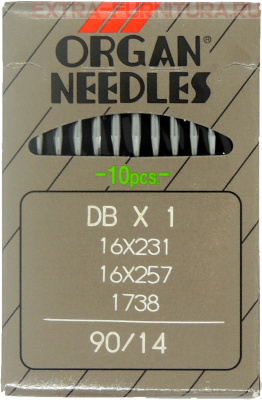 Иглы Organ для прямострочных машин с тонкой колбой (DB*1/90) ПШМ № 90/14, уп.10шт.